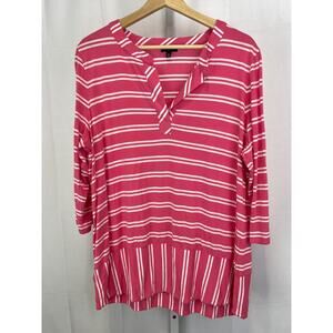 TALBOTS Striped 3/4 Sleeve Tunic Top Pullover Rayon Tencel Pink White 1X Plus